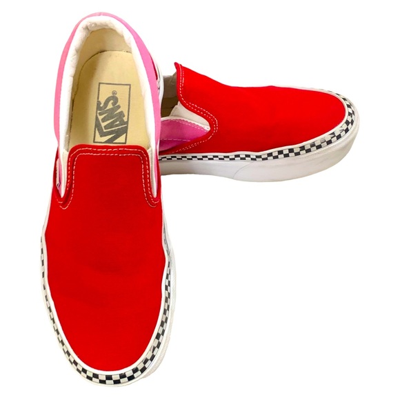 VANS CLASSIC SLIP-ON PLATFORM 2 TONE/CHILLI PEPPER/FUCHSIA PINK BOYS 5.5 GIRLS 7 - Picture 5 of 11